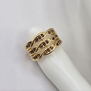 Swarovski Crystal Elements Gold Statement Ring Topaz Brown Size 6.25 Prom  114